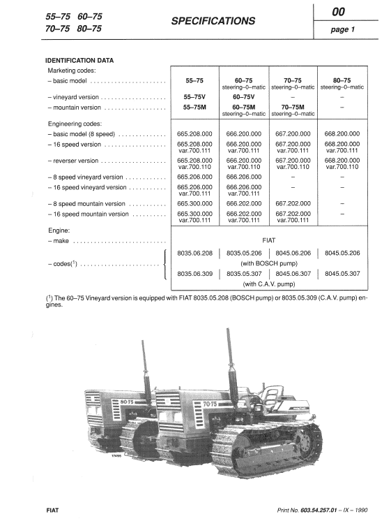 Fiat 55-75, 60-75, 70-75, 80-75 Tractor Service Manual