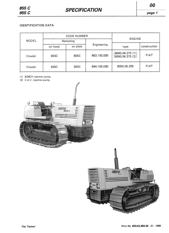 Fiat 85-55, 95-55, 855c, 955c Tractor Service Manual