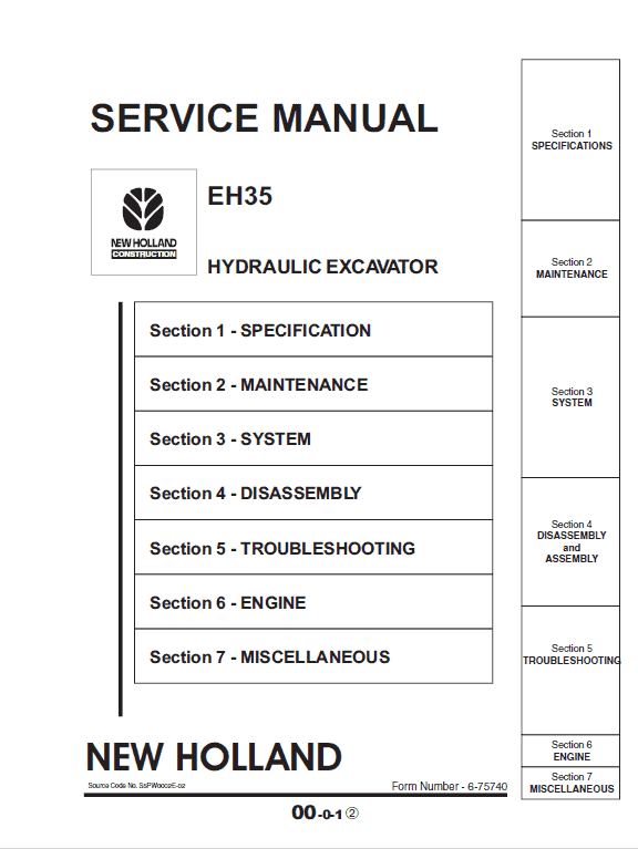 New Holland Eh35 Compact Excavator Service Manual