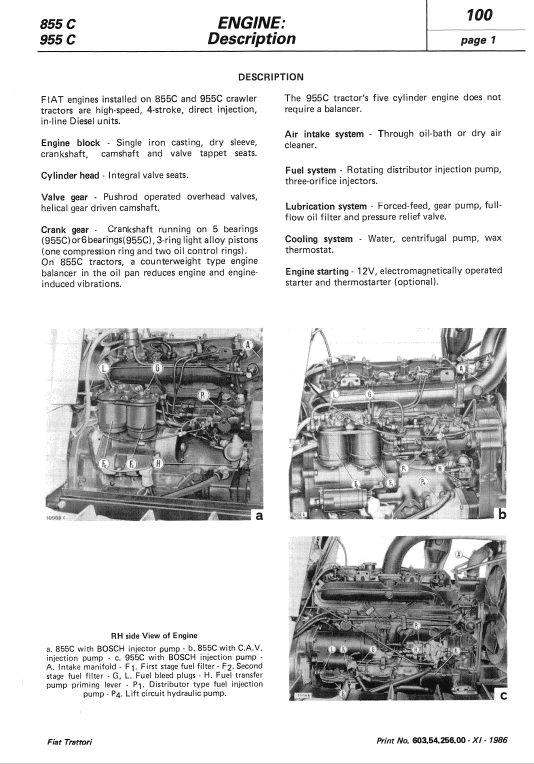 Fiat 85-55, 95-55, 855c, 955c Tractor Service Manual