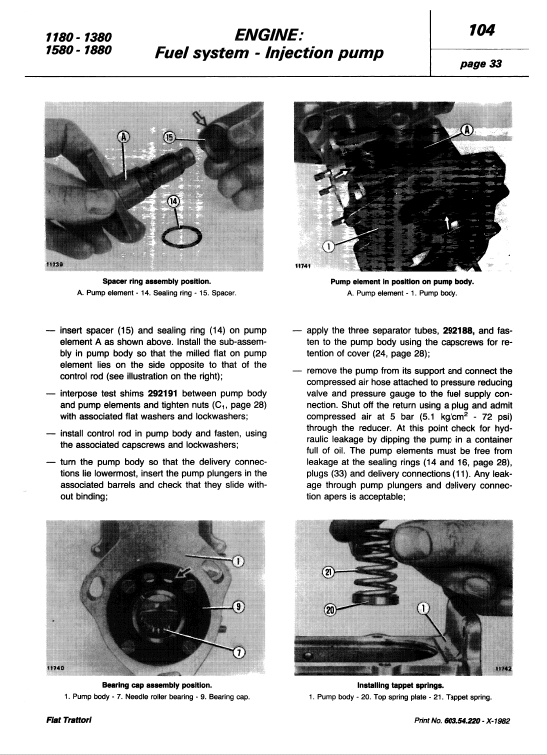 Fiat 1180, 1280, 1380, 1580, 1880 Tractor Service Manual