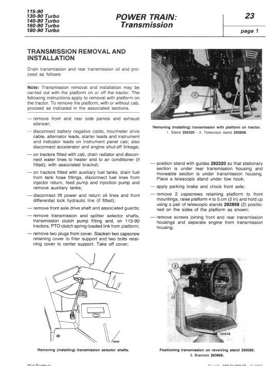 Fiat 115-90, 130-90, 140-90, 160-90, 180-90 Tractor Service Manual