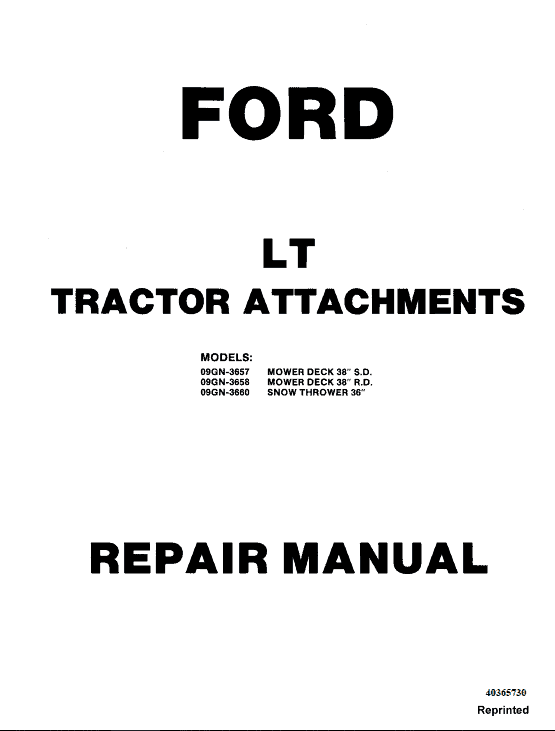 Ford Lt8, Lt11 Mower Tractor Service Manual