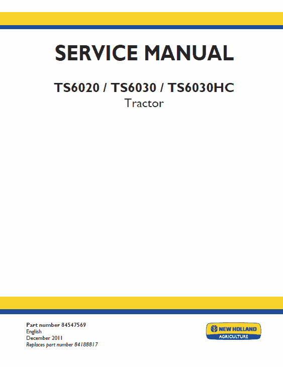 New Holland Ts6000, Ts6020, Ts6030, Ts6030hc, Ts6040 Tractors Service Manual