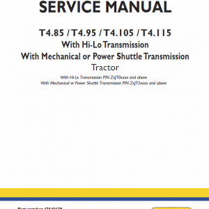 New Holland T4.75, T4.85, T4.95, T4.105, T4.115 Tractor Service Manual