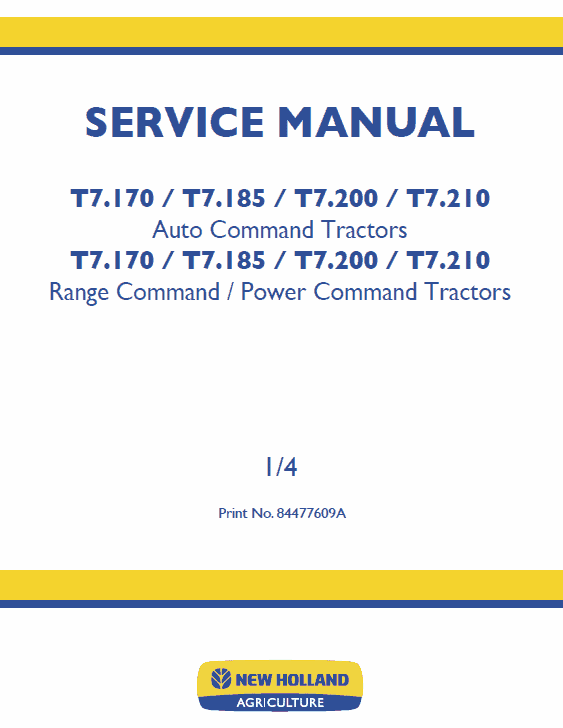 New Holland T7.170, T7.185, T7.200 Tractor Service Manual