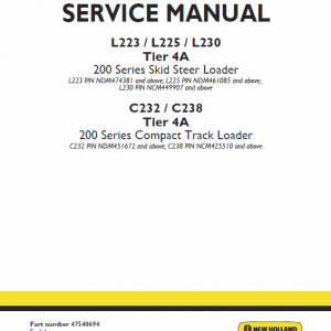 New Holland L230, C238 Tier 4a Skidsteer Loader Service Manual