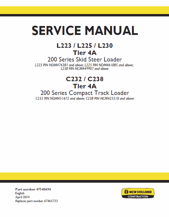 New Holland L230, C238 Tier 4a Skidsteer Loader Service Manual