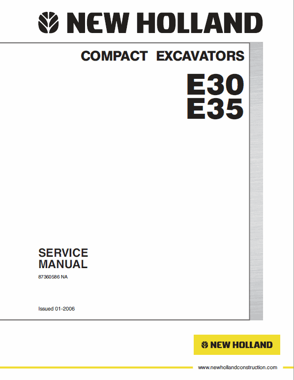 New Holland E30, E35 Compact Excavator Service Manual