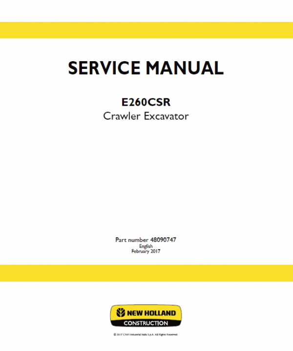 New Holland E230csr Crawler Excavator Service Manual