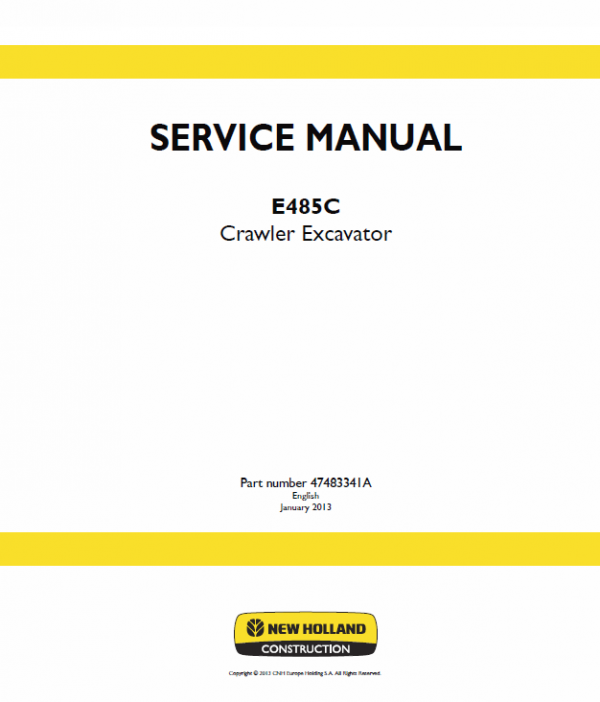 New Holland E485c Crawler Excavator Service Manual