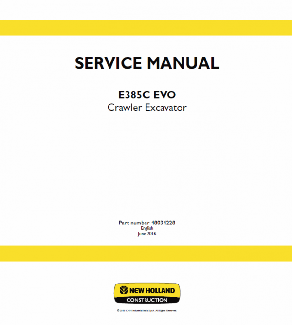 New Holland E385c Evo Excavator Service Manual