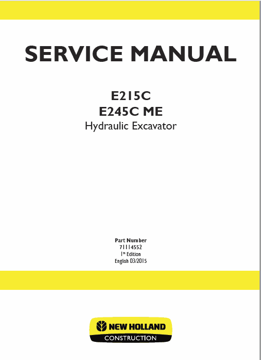 New Holland E215c, E245c Crawler Excavator Service Manual