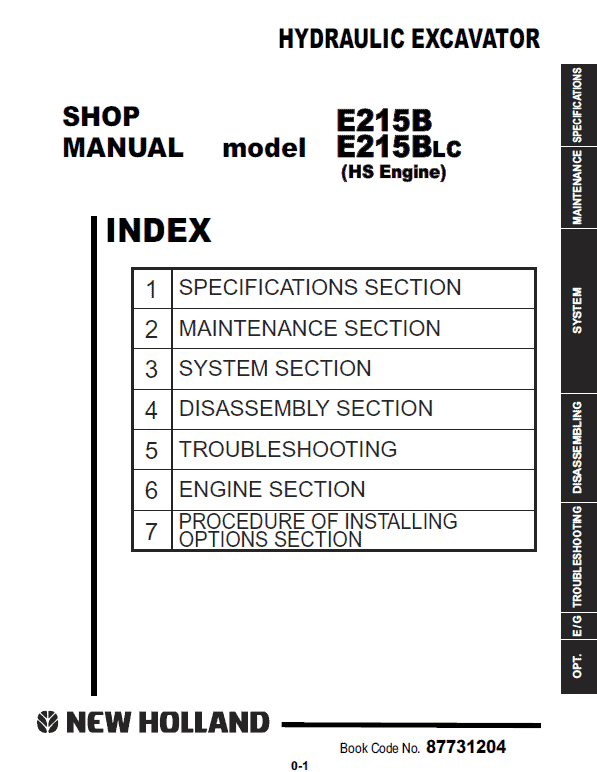 New Holland E215b, E215blc Excavator Service Manual