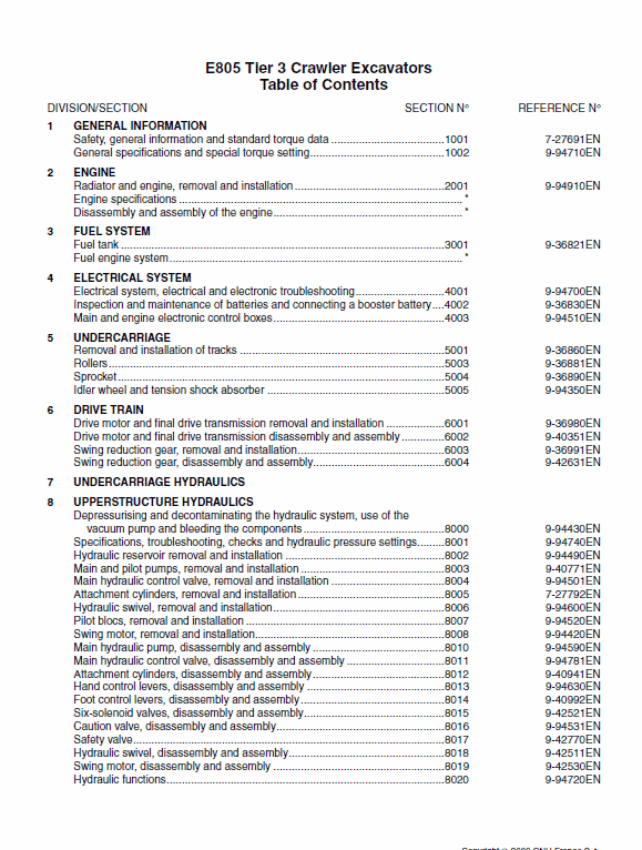 New Holland E805 Tier 3 Excavator Service Manual