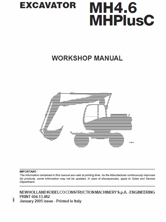 New Holland Mh4.6, Mhplusc Excavator Service Manual