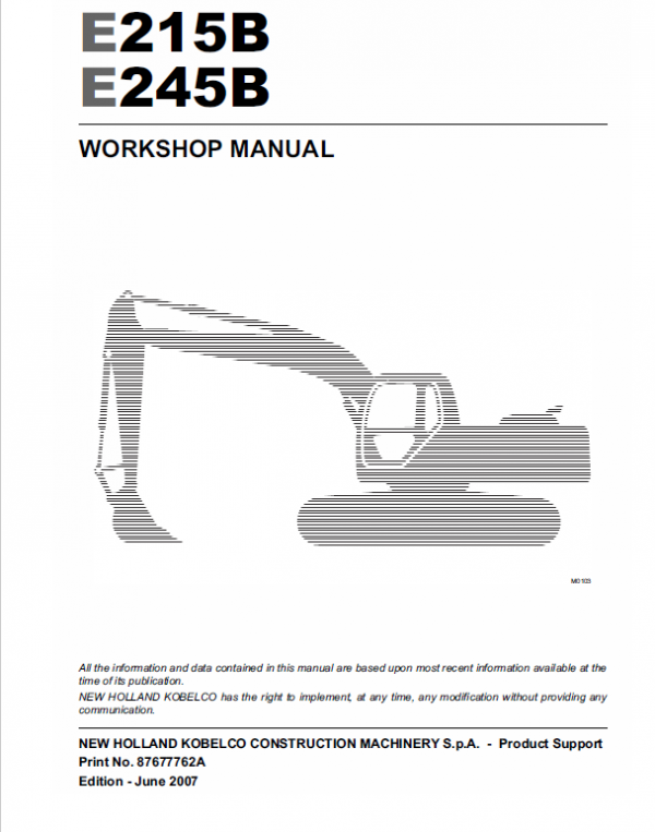 New Holland E215b, E245b Excavator Service Manual