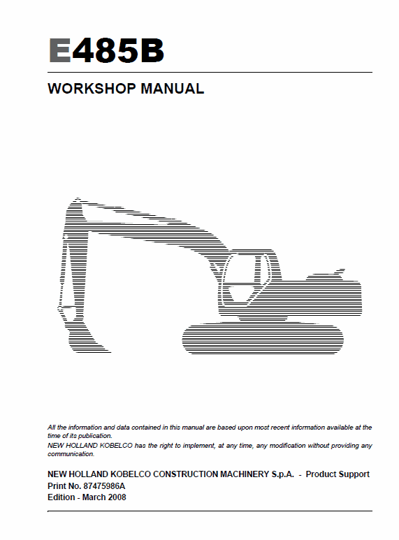 New Holland E485b Rops Excavator Service Manual