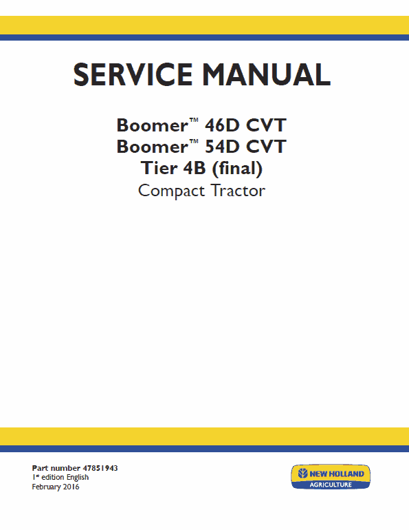 New Holland Boomer 46d Cvt, 54d Cvt Tractor Service Manual