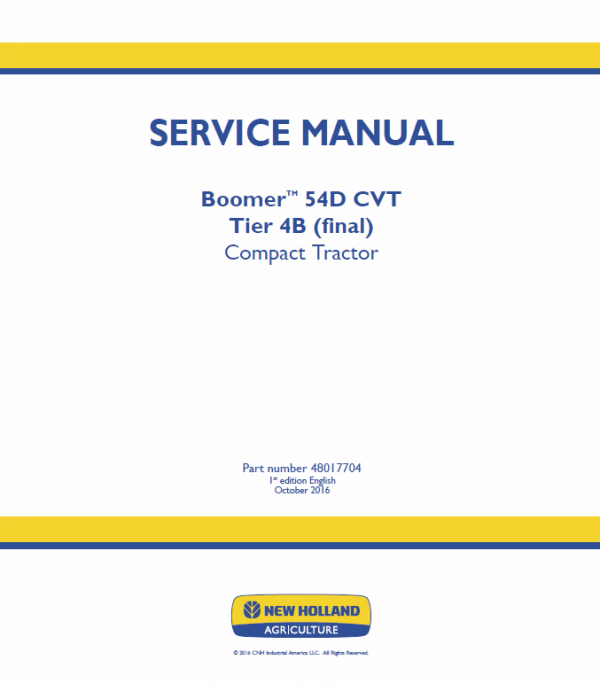 New Holland Boomer 54d Cvt Tractor Service Manual