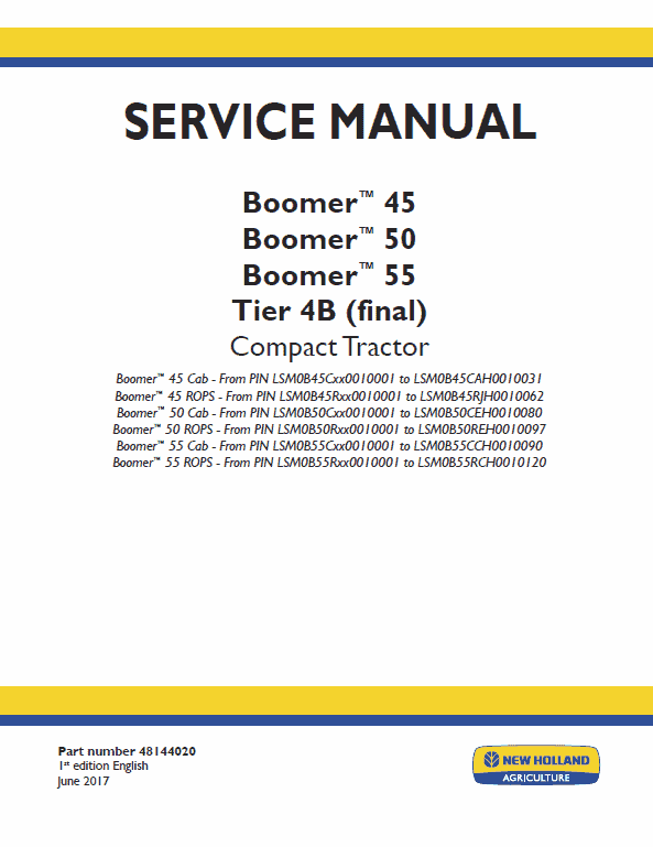 New Holland Boomer 45, 50 And 55 Tractor Service Manual