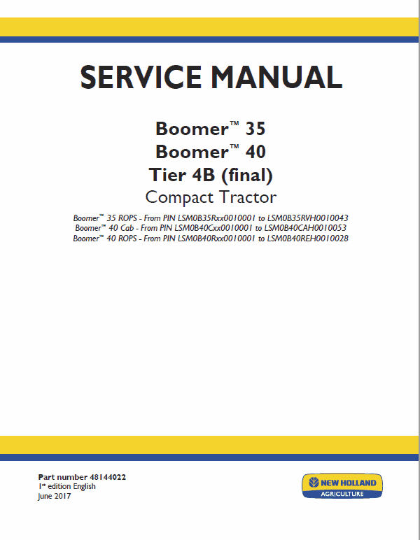 New Holland Boomer 35 And Boomer 40 Tractor Service Manual