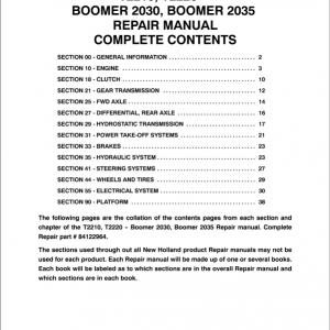 New Holland T2210, T2220 Tractor Service Manual