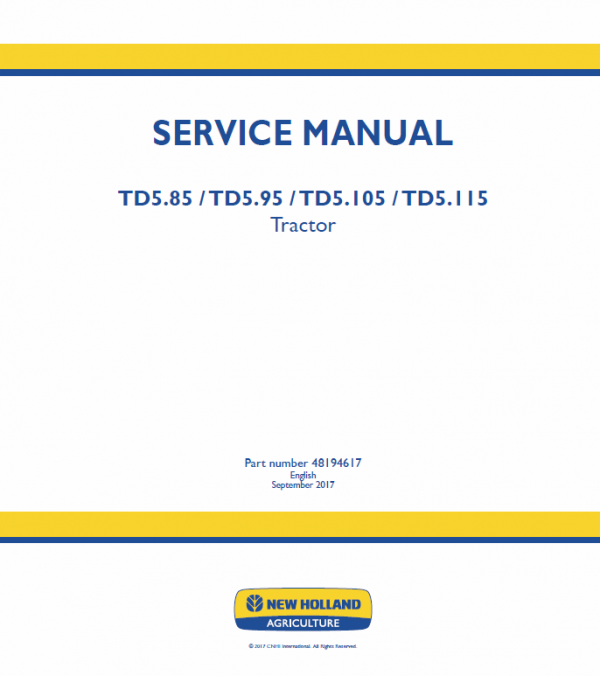 New Holland Td5.85, Td5.95, Td5.105, Td5.115 Tractor Service Manual