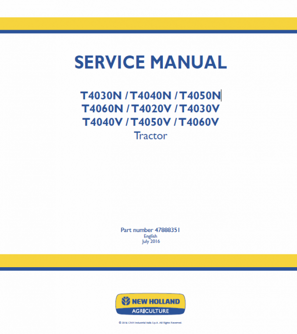 New Holland T4020v, T4030v, T4040v, T4050v, T4060v Tractor Service Manual