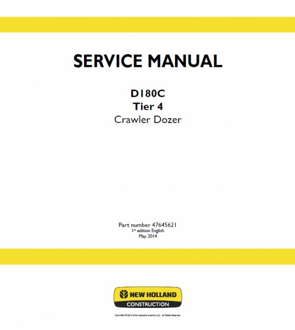 New Holland D180c Tier 4 Crawler Dozer Service Manual