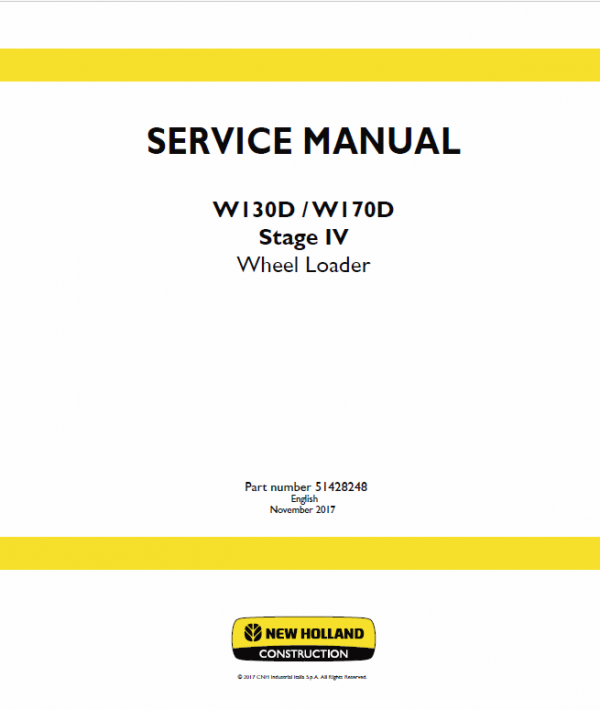 New Holland W130d, W170d Tier 4b Wheel Loader Service Manual