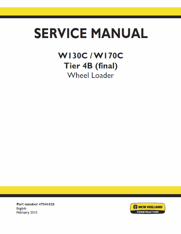 New Holland W130c, W170c Tier 4b Wheel Loader Service Manual