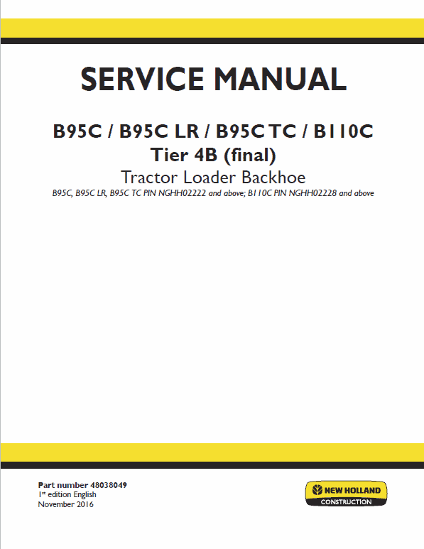 New Holland B95c, B95c Tc, B95c Lr Backhoe Loader Service Manual