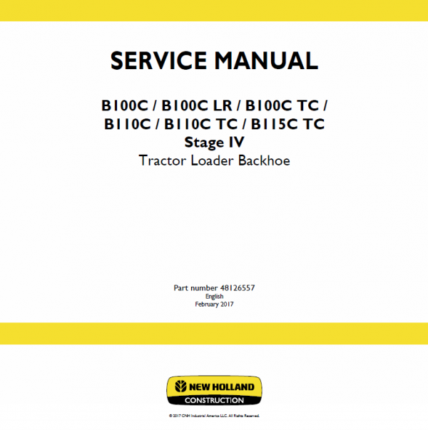 New Holland B100c, B100c Lr, B100c Tc Backhoe Loader Service Manual