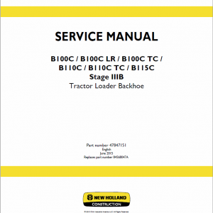 New Holland B100c, B100c Lr, B100c Tc Backhoe Loader Service Manual