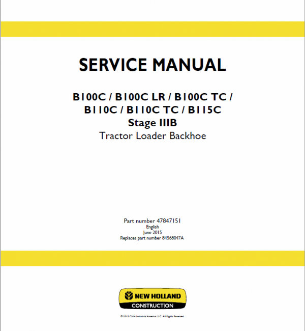 New Holland B100c, B100c Lr, B100c Tc Backhoe Loader Service Manual