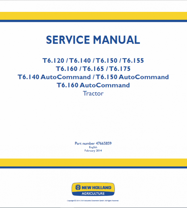 New Holland T6.160, T6.165, T6.175, T6.180 Tractor Service Manual