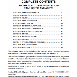 New Holland Tc30 Tractor Service Manual