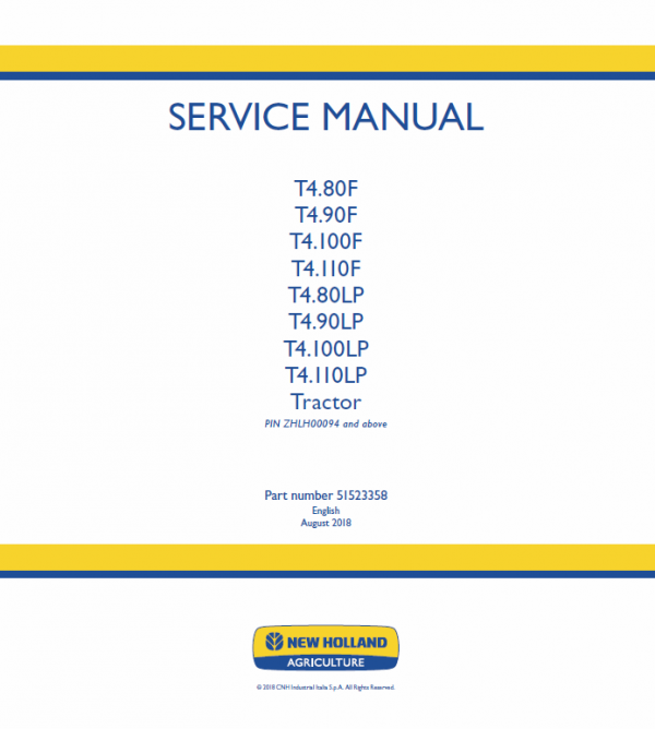 New Holland T4.80f, T4.90f, T4.100f, T4.110f Tractor Service Manual