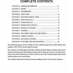 New Holland 70, 70a Tractor Service Manual