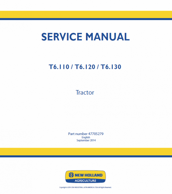 New Holland T6.110, T6.120, T6.130 Tractor Service Manual