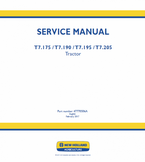 New Holland T7.195, T7.205 Tractor Service Manual