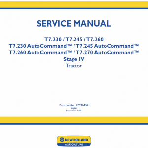 New Holland T7.230, T7.240, T7.245, T7.260, T7.270 Tractor Service Manual