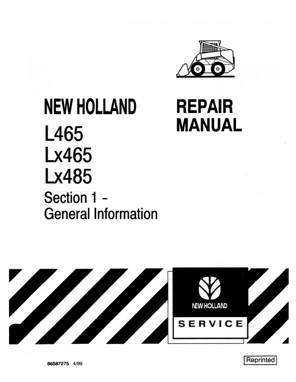 New Holland L465, Lx465, Lx485 Skidsteer Loader Service Manual