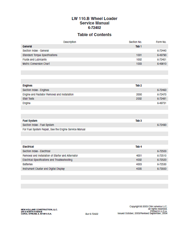 New Holland Lw110.b Wheel Loader Service Manual