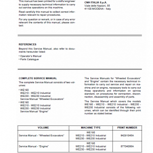 New Holland We190, We210, We230 Wheel Excavator Service Manual