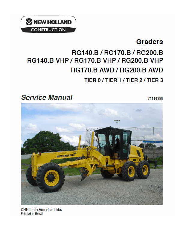 New Holland Rg170.b Awd, Rg200.b Awd Motor Grader Service Manual