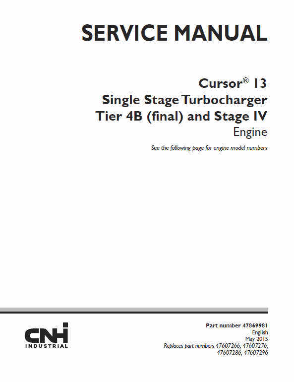 Cursor 13 Single Stage Turbocharger Tier 4b And Stage Iv Engine Service Manual