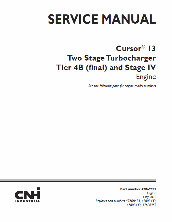 Cursor 13 Two Stage Turbocharger Tier 4b And Stage Iv Engine Service Manual