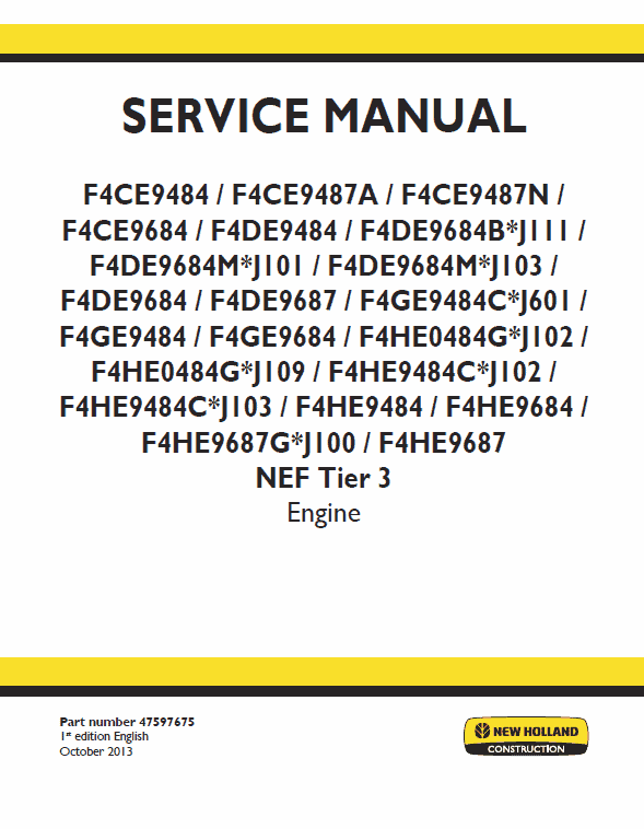 New Holland Engines F4ce/de/he Nef Tier 3 Service Manual